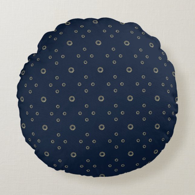 Navy | Golden Zinnia Sun Round Pillow (Front)