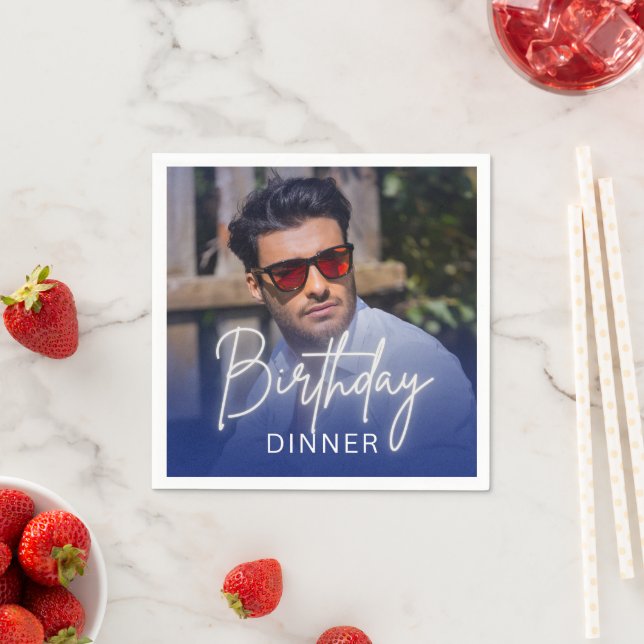 Navy Gradient Dinner Photo Birthday Napkin (Insitu)