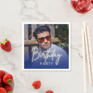 Navy Gradient Personalized Photo Birthday Napkin