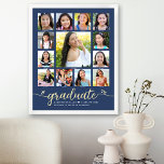 Navy Graduate K–12 Photo Collage Script Real Gold Foil Prints<br><div class="desc">Be proud, rejoice and showcase this milestone of your favourite grad. Create this girly, stunning, simple, modern, personalized high school graduation K – 12 photo collage poster for a keepsake you’ll always treasure. A fun, playful visual of real gold foil script handwriting and cute, real gold playful hearts, along with...</div>