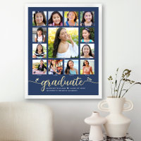 Navy Graduate K–12 Photo Collage Script Real Gold