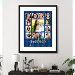 Navy Graduate K–12 Script Photo Collage Real Gold Foil Prints<br><div class="desc">Be proud, rejoice and showcase this milestone of your favourite grad. Create this girly, stunning, simple, modern, personalized high school graduation K – 12 photo collage poster for a keepsake you’ll always treasure. A fun, elegant visual of real gold foil script typography, along with her name, class year, and school...</div>