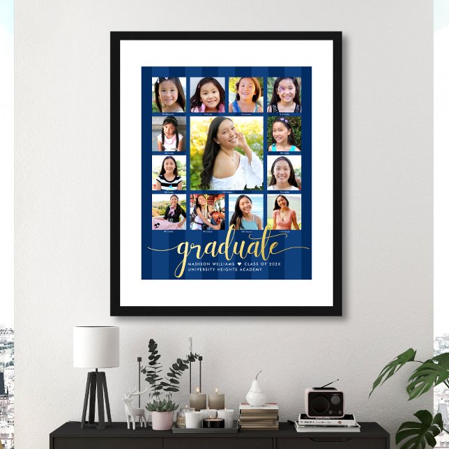 Navy Graduate K–12 Script Photo Collage Real Gold Foil Prints (Creator Uploaded)