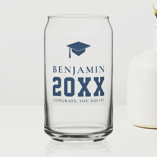 Navy Graduation Cap Personalized Simple Grad Gift Can Glass