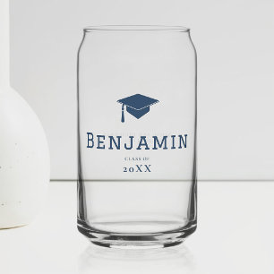 Navy Graduation Cap Typography Custom Gift Can Glass