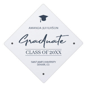 Navy Graduation   Class year elegant casual script Graduation Cap Topper