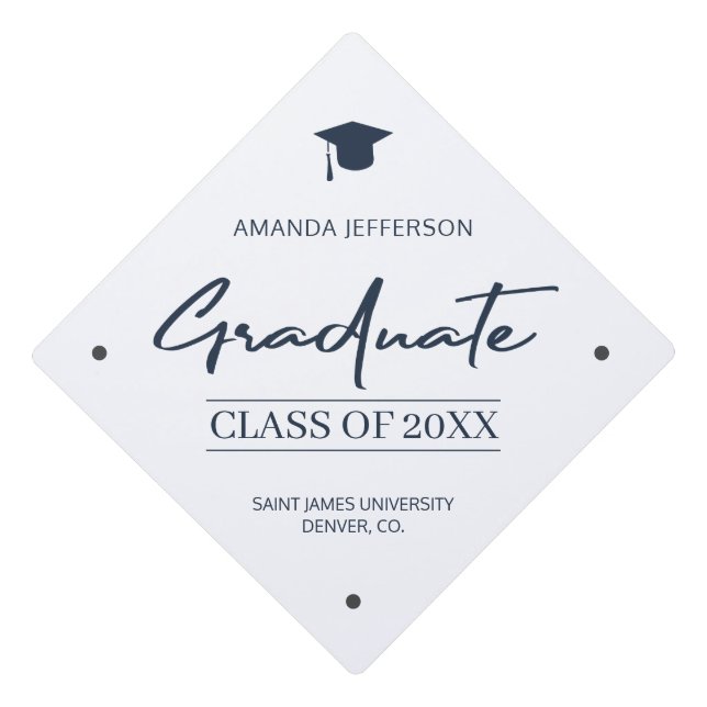 Navy Graduation | Class year elegant casual script Graduation Cap Topper (Front)