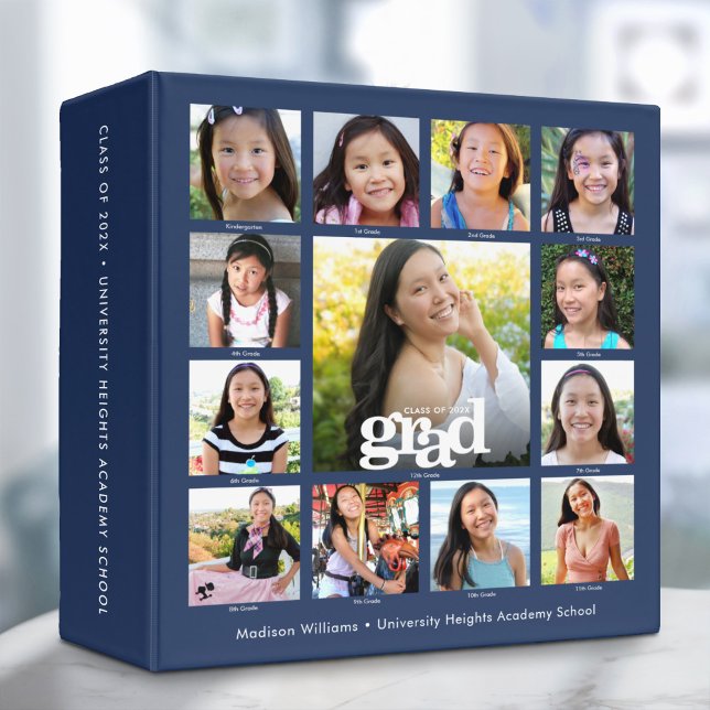 Navy Graduation K–12 Modern Bold Photo Collage Binder (Creator Uploaded)