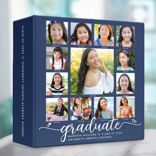 Navy Graduation K–12 Modern Script Photo Collage  Binder