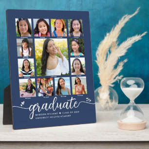 Navy Graduation K–12 Modern Script Photo Collage Plaque