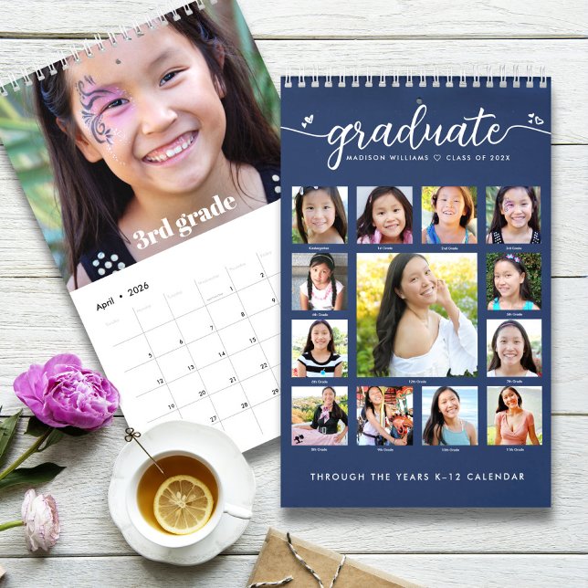 Navy Graduation K–12 Script Photo Collage 15 Month Calendar (Creator Uploaded)
