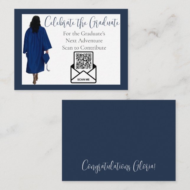 Navy Graduation QR Code Insert Card | Fund Grad (Front/Back)