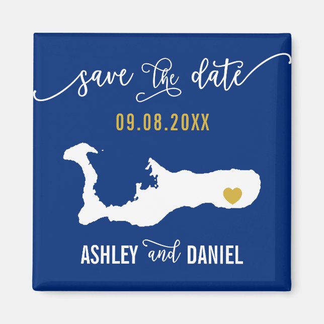 Navy Grand Cayman Wedding Save the Date Map Magnet (Front)