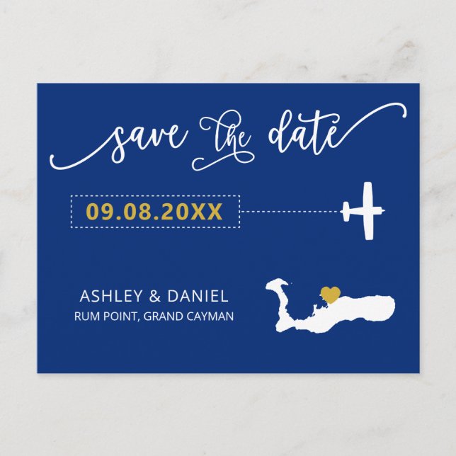 Navy Grand Cayman Wedding Save the Date Map Postcard (Front)