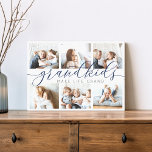 Navy | Grandkids Make Life Grand Photo Collage Canvas Print<br><div class="desc">Create a sweet gift for a beloved grandma or grandpa with this beautiful photo collage canvas. "Grandkids make life grand" appears in the centre in navy blue and grey calligraphy script lettering. Customize with 6 photos of their grandchildren.</div>