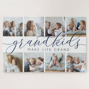 Navy Grandkids Make Life Grand Photo Collage Jigsaw Puzzle
