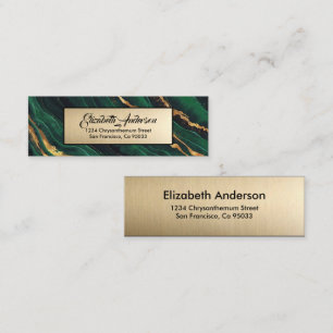 Navy Green and Gold Glitter Marble Agate Modern  Mini Business Card