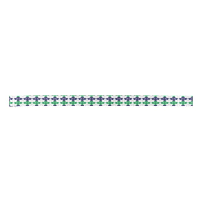 Navy Green and White Argyle Ribbon Satin Ribbon (Front)