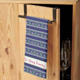 Navy Green and White Fair Isle Christmas Kitchen Towel