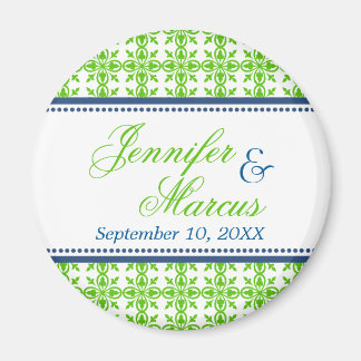 Navy green filigree fancy wedding save the date magnet