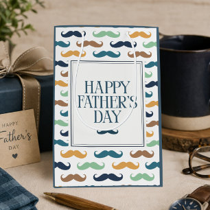 Navy Green Gold Colourful Moustache Father's Day Medium Gift Bag