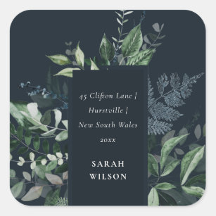 Navy Green Gold Greenery I have Moved Address Square Sticker