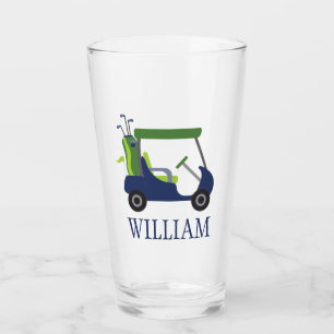 Navy & Green Golf Cart Personalized Glass Tumbler