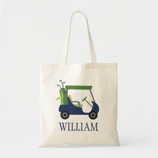 Navy & Green Golf Cart Personalized Tote Bag (Front)