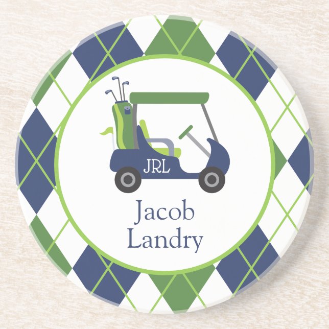 Navy & Green Golf Personalized Coaster (Front)