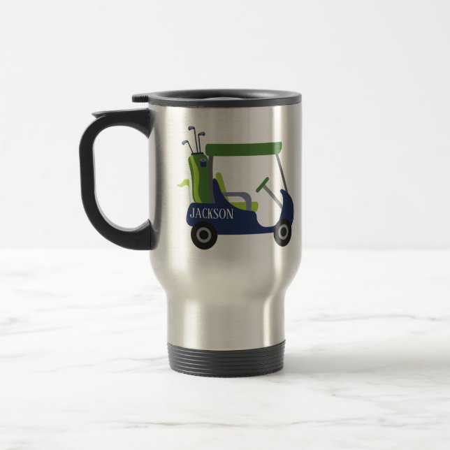 Navy & Green Golf Personalized Commuter Mug (Left)