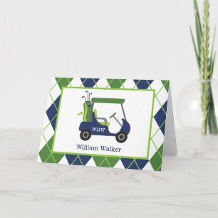 Navy & Green Golf Personalized Folded Note Cards