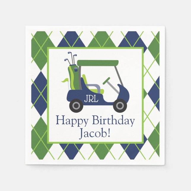 Navy & Green Golf Personalized Party Napkins (Front)