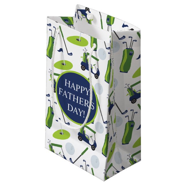 Navy & Green Golf Personalized Small Gift Bag (Front Angled)