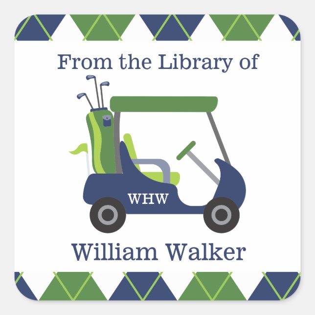 Navy & Green Golf Personalized Stickers (Front)