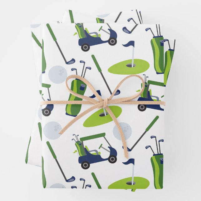 Navy & Green Golf Wrapping Paper (In situ)