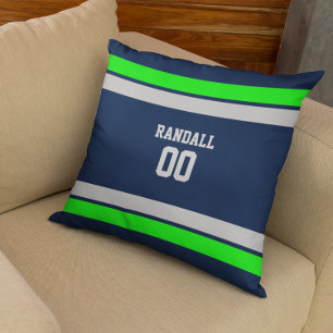 Navy, Green & Grey Football Team Personalized Throw Pillow