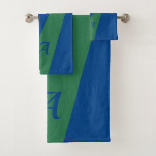 Navy green modern elegant chic bold monogrammed bath towel set