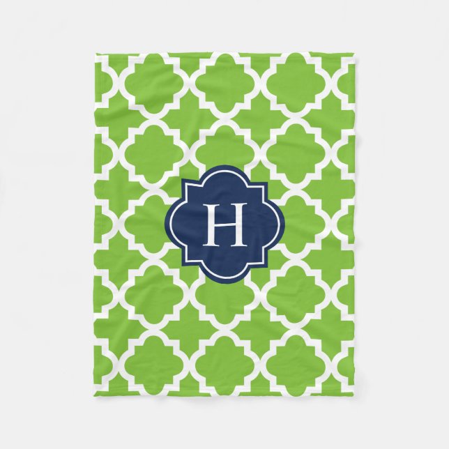 Navy & Green Monogram | Fleece Blanket (Front)