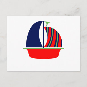 Navy Green Red Sail Boat Postcard