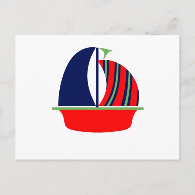 Navy Green Red Sail Boat Postcard (Front)