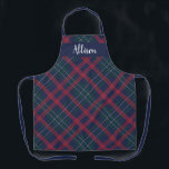 Navy Green Red Tartan Plaid Personalized Holiday Apron<br><div class="desc">Seasonal holiday apron features a classic navy blue,  hunter green,  red,  and white Scottish tartan plaid pattern with white script monogram text that can be personalized with a first name. Whether you're cooking Christmas dinner,  baking holiday cookies,  or doing dishes,  you'll look stylish this holiday season!</div>