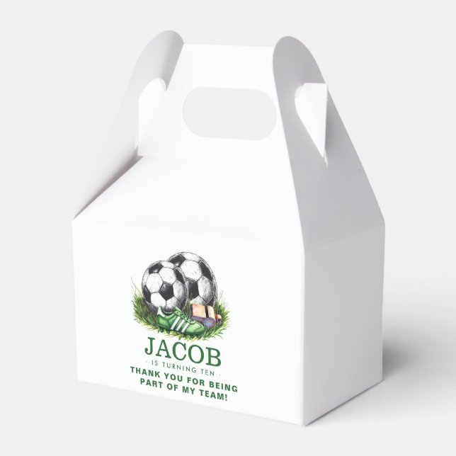 Navy green Soccer Kids Watercolor Favor Box (Front Side)