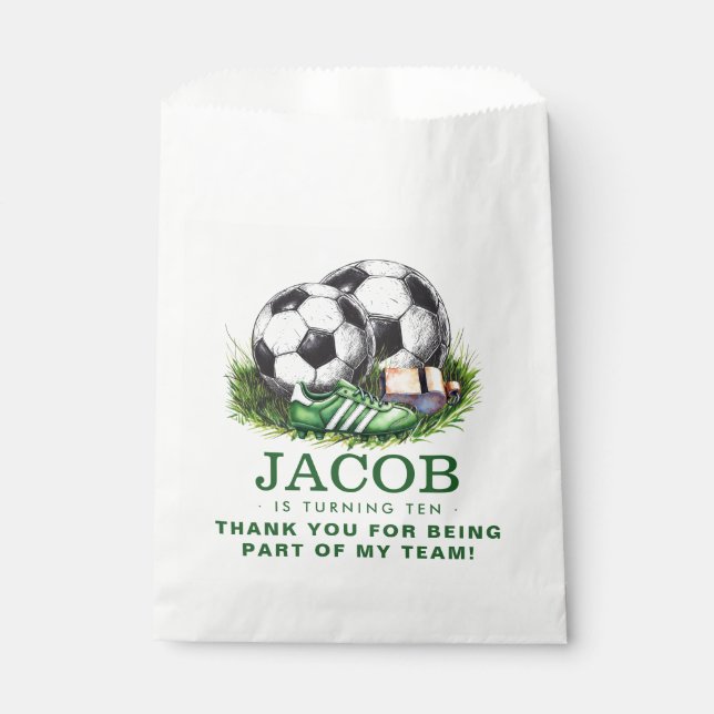 Navy green Soccer Kids Watercolor Favour Bag (Front)