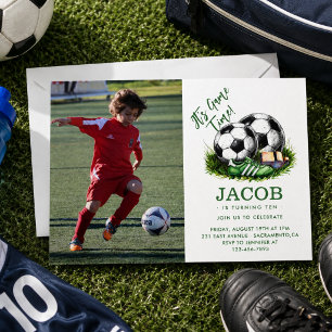 Navy green Soccer Kids Watercolor photo Invitation