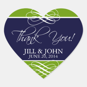 Navy Green Thank You Wedding Stickers Heart