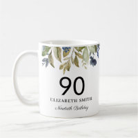Navy Greenery Leaves Personalized 90th Birthday