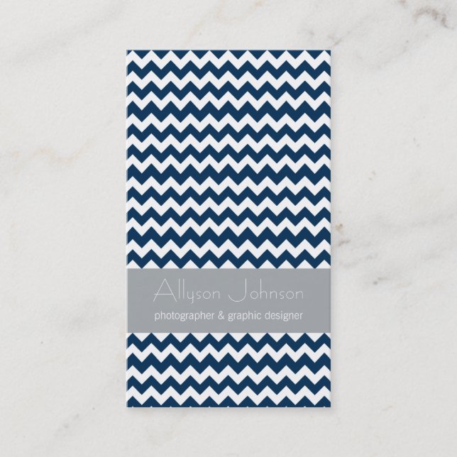Navy & Grey Chevron Design Business Cards (Front)