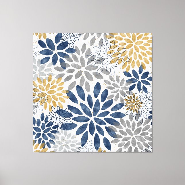 Navy Grey Gold Dahlia Blooms  Canvas Print (Front)