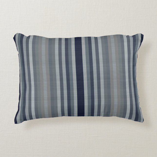 Navy Grey Grey Stripes Accent Pillow (Front)