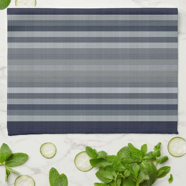 Navy Grey Grey Stripes Kitchen Towel (Folded)